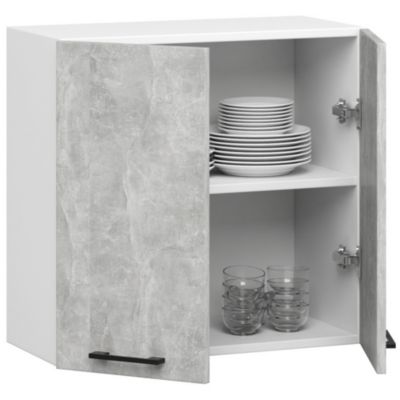 Meuble de cuisine suspendue : 2 portes, 2 étagères, blanc / béton, 60 x 58 x 30 cm
