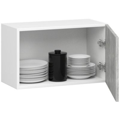 Meuble de cuisine suspendue à l'avant-toit : 1 porte, 1 étagère, blanc / béton, 60 x 29 x 30 cm