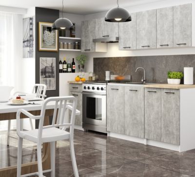 Meuble de cuisine suspendue à l'avant-toit : 1 porte, 1 étagère, blanc / béton, 60 x 29 x 30 cm