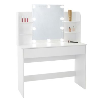 Meuble de maquillage commode de coiffeuse avec miroir tiroir guirlande LED blanc