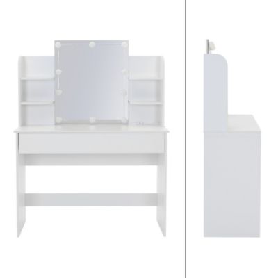 Meuble de maquillage commode de coiffeuse avec miroir tiroir guirlande LED blanc