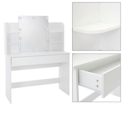 Meuble de maquillage commode de coiffeuse avec miroir tiroir guirlande LED blanc