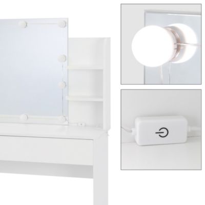 Meuble de maquillage commode de coiffeuse avec miroir tiroir guirlande LED blanc