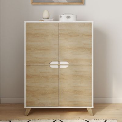 Meuble de rangement 4 portes HELSINKI scandinave blanc et bois
