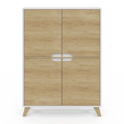 Meuble de rangement 4 portes HELSINKI scandinave blanc et bois