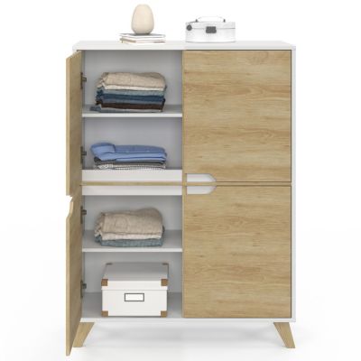 Meuble de rangement 4 portes HELSINKI scandinave blanc et bois