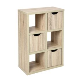 Meuble de rangement 6 cases et 3 portes effet chêne naturel H 95 cm