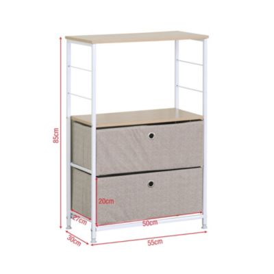 Meuble de rangement a tiroirs Bois Métal et Tissu Blanc Beige avec 1 étagère