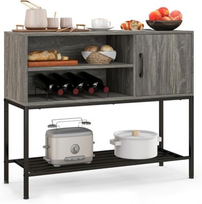 Meuble de Rangement avec Casier à Vin Etagères Ouvertes et 1 Armoire Buffet de Cuisine avec Cadre en Métal Noir 100x35x83cm Gris