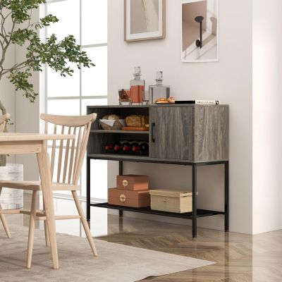 Meuble de Rangement avec Casier à Vin Etagères Ouvertes et 1 Armoire Buffet de Cuisine avec Cadre en Métal Noir 100x35x83cm Gris
