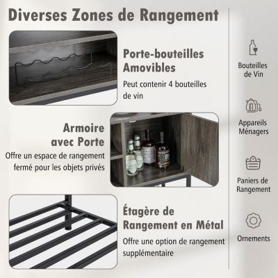 Meuble de Rangement avec Casier à Vin Etagères Ouvertes et 1 Armoire Buffet de Cuisine avec Cadre en Métal Noir 100x35x83cm Gris