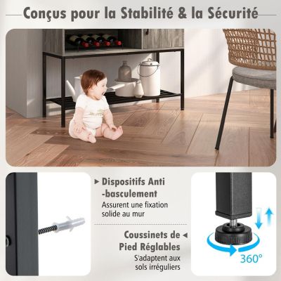 Meuble de Rangement avec Casier à Vin Etagères Ouvertes et 1 Armoire Buffet de Cuisine avec Cadre en Métal Noir 100x35x83cm Gris
