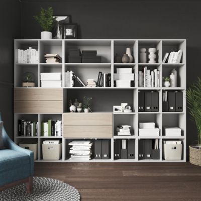 Meuble de rangement avec tiroirs blanc et effet chêne GoodHome Atomia H. 187,5 x L. 262,5 x P. 37 cm