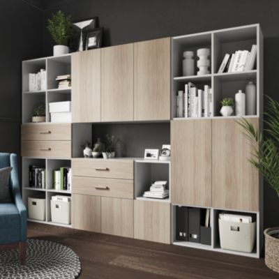 Meuble de rangement avec tiroirs blanc et effet chêne GoodHome Atomia H. 187,5 x L. 262,5 x P. 37 cm