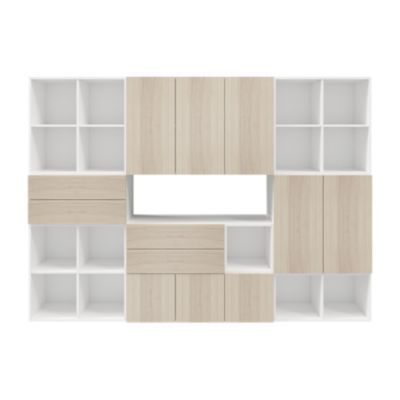 Meuble de rangement avec tiroirs blanc et effet chêne GoodHome Atomia H. 187,5 x L. 262,5 x P. 37 cm