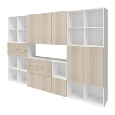 Meuble de rangement avec tiroirs blanc et effet chêne GoodHome Atomia H. 187,5 x L. 262,5 x P. 37 cm