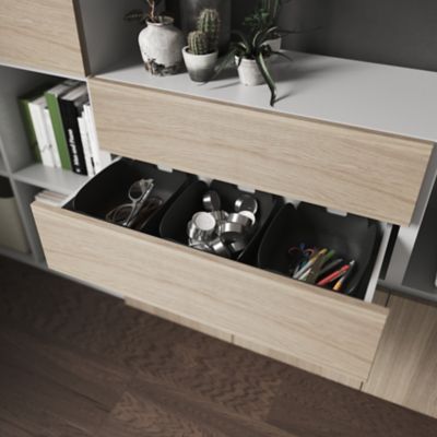 Meuble de rangement avec tiroirs blanc et effet chêne GoodHome Atomia H. 187,5 x L. 262,5 x P. 37 cm