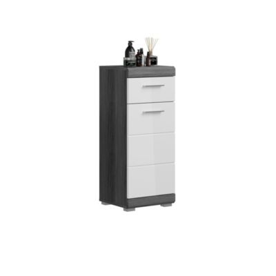 Meuble de rangement bas SCOTT  1 porte et 1 tiroir  Gris foncé et blanc  37x88x31 cm