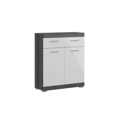 Meuble de rangement bas SCOTT  2 portes et 1 tiroir  Gris foncé et blanc  74x88x31 cm