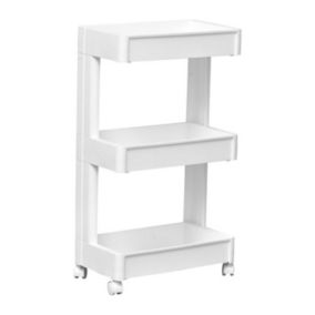 Meuble de Rangement Blanc Multifonction 3 Niveaux sur roulettes H 79.5 cm