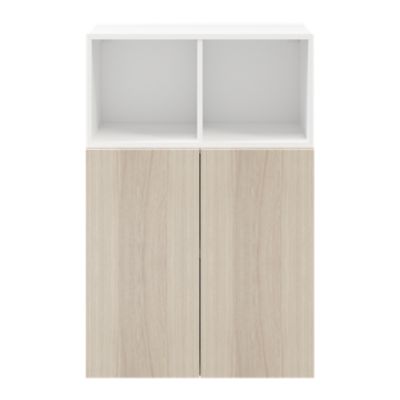 Meuble de rangement blanc portes battantes effet chêne GoodHome Atomia H. 112,5 x L. 75 x P. 37 cm