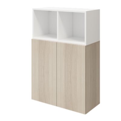 Meuble de rangement blanc portes battantes effet chêne GoodHome Atomia H. 112,5 x L. 75 x P. 37 cm