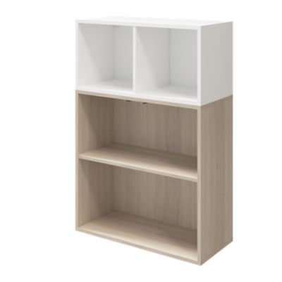 Meuble de rangement blanc portes battantes effet chêne GoodHome Atomia H. 112,5 x L. 75 x P. 37 cm