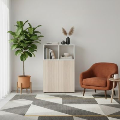 Meuble de rangement blanc portes battantes effet chêne GoodHome Atomia H. 112,5 x L. 75 x P. 37 cm