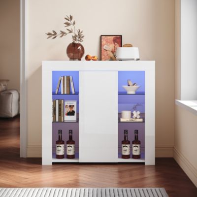 Meuble de rangement Blanc Sirhona 900 x 830 x 350mm Buffet moderne 900mm LED avec 1 porte