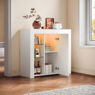 Meuble de rangement Blanc Sirhona 900 x 830 x 350mm Buffet moderne 900mm LED avec 1 porte