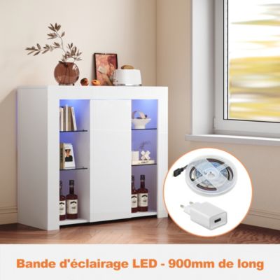 Meuble de rangement Blanc Sirhona 900 x 830 x 350mm Buffet moderne 900mm LED avec 1 porte