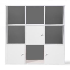 Meuble de Rangement Bois Blanc Porte + Etagères Cube Salon Séjour Moderne