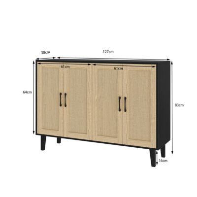 Meuble de Rangement Bois Rotin + Buffet Haut Bois Design Moderne Elégant 4 Portes Salon Chambre Bureau