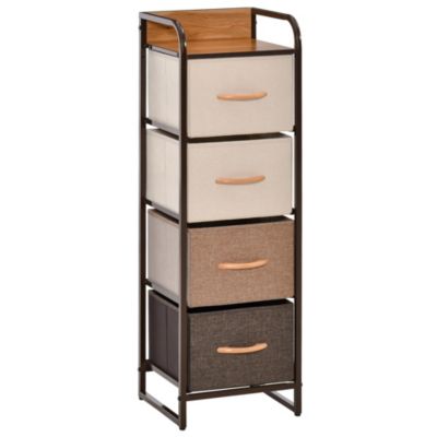 Meuble de rangement chiffonnier 4 tiroirs acier MDF aspect bois non tissé marron beige
