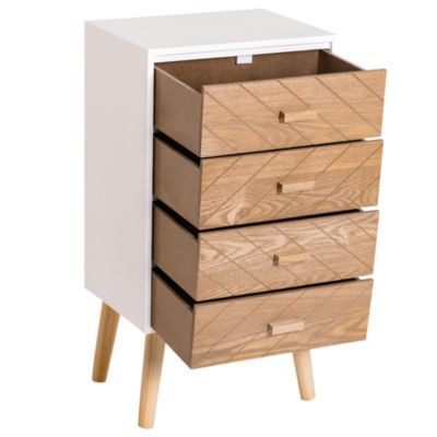 Meuble de rangement chiffonnier design scandinave 40L x 30l x 75H cm 4 tiroirs bois massif pin MDF blanc et hêtre motif graphique