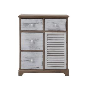 Meuble de Rangement Commode Gris Blanc 4 Tiroirs 1 Porte 70x60x30