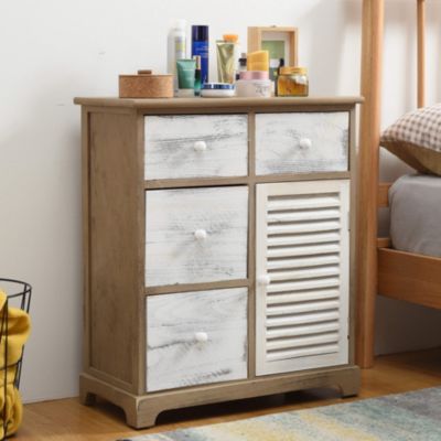 Meuble de Rangement Commode Gris Blanc 4 Tiroirs 1 Porte 70x60x30