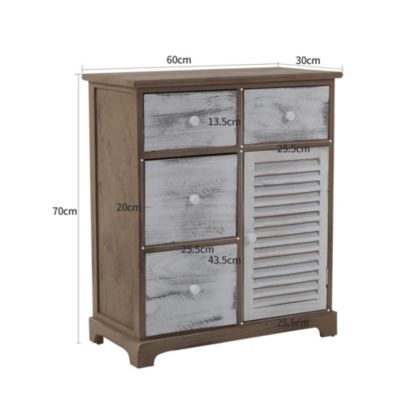Meuble de Rangement Commode Gris Blanc 4 Tiroirs 1 Porte 70x60x30