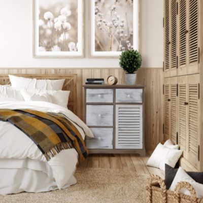 Meuble de Rangement Commode Gris Blanc 4 Tiroirs 1 Porte 70x60x30