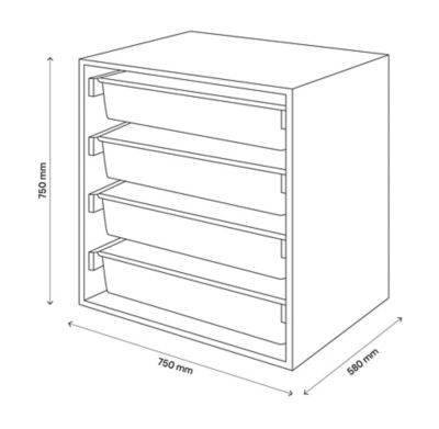 Meuble de rangement cube blanc avec 4 paniers coulissants filaires GoodHome Atomia H. 75 x L. 75 x P. 58 cm
