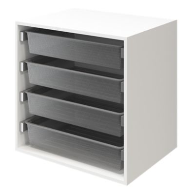 Meuble de rangement cube blanc avec 4 paniers coulissants filaires GoodHome Atomia H. 75 x L. 75 x P. 58 cm
