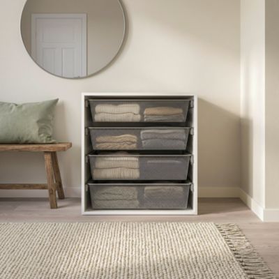 Meuble de rangement cube blanc avec 4 paniers coulissants filaires GoodHome Atomia H. 75 x L. 75 x P. 58 cm