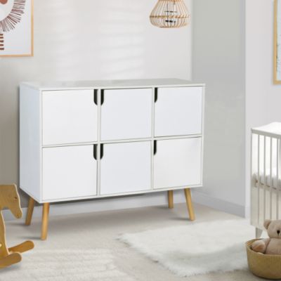 Meuble de rangement cube enfant EMMIE avec 6 cases en bois blanc