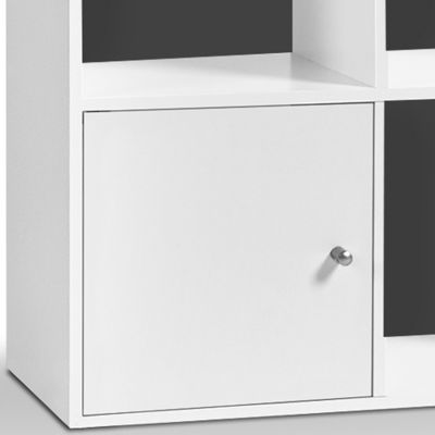 Meuble de rangement cube RUDY 12 cases bois blanc avec portes fond gris