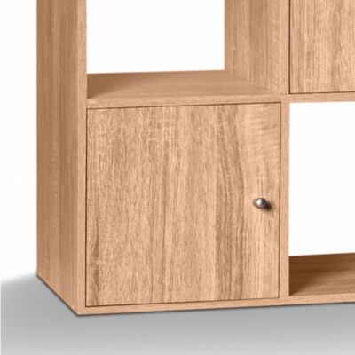 Meuble de rangement cube RUDY 9 cases bois façon hêtre avec 3 portes