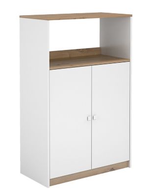 Meuble de rangement de cuisine coloris chêne Albar, blanc - Hauteur 124 x Longueur 80 x profondeur 40 cm