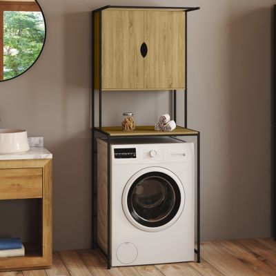 Meuble de rangement dessus machine à laver avec placard DETROIT design industriel