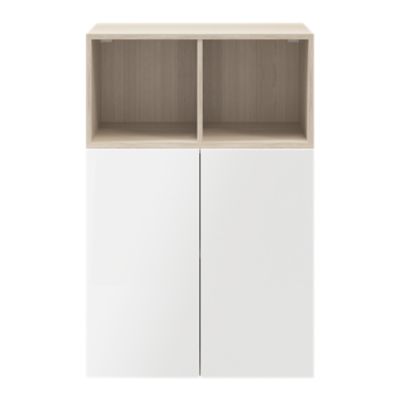 Meuble de rangement effet chêne portes battantes blanches GoodHome Atomia H. 112,5 x L. 75 x P. 37 cm