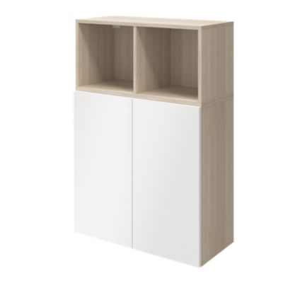 Meuble de rangement effet chêne portes battantes blanches GoodHome Atomia H. 112,5 x L. 75 x P. 37 cm