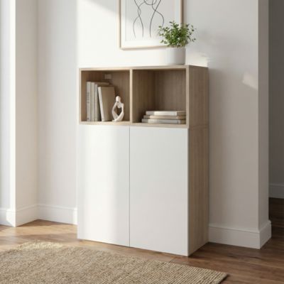 Meuble de rangement effet chêne portes battantes blanches GoodHome Atomia H. 112,5 x L. 75 x P. 37 cm